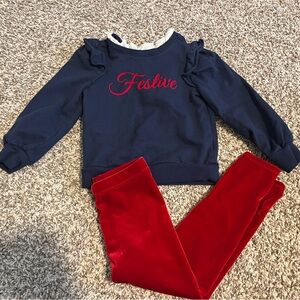 Janie and Jack Festive Navy Sweatshirt anf Velvet Pants